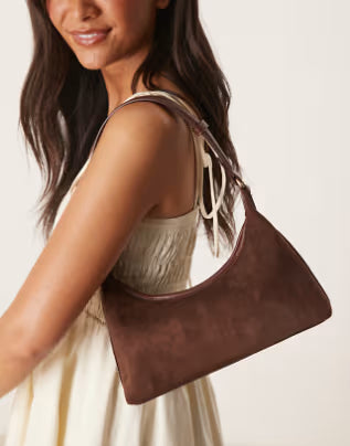 LUNESSA DESIGN faux suede 90s shoulder bag in chocolate
