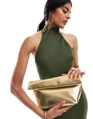 LUNESSA DESIGN roll top clutch bag in gold