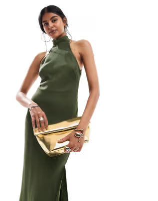LUNESSA DESIGN roll top clutch bag in gold