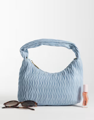 Accessorize quilt handheld shoulder bag in light blue