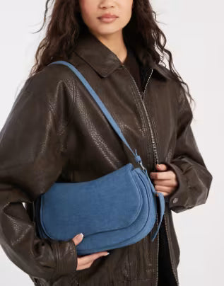 Glamorous mini saddle bag in denim blue