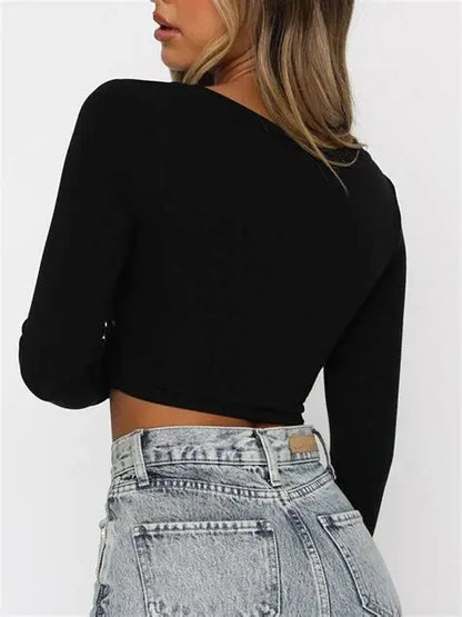Chic Flare Sleeve Criss-Cross Crop Top